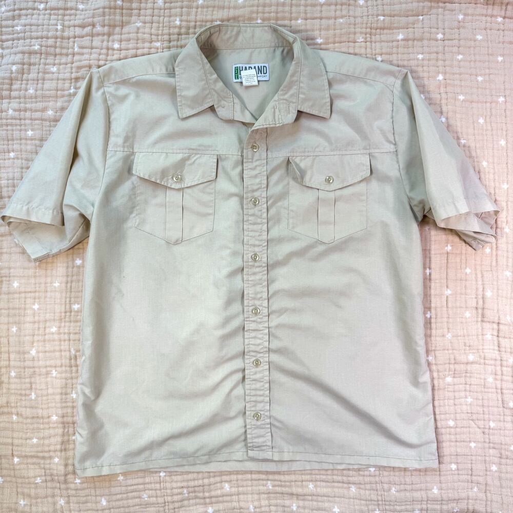 HABAND Safari Utility Button Up Shirt Mens XL Beige Gorpcore Outdoor Fishing